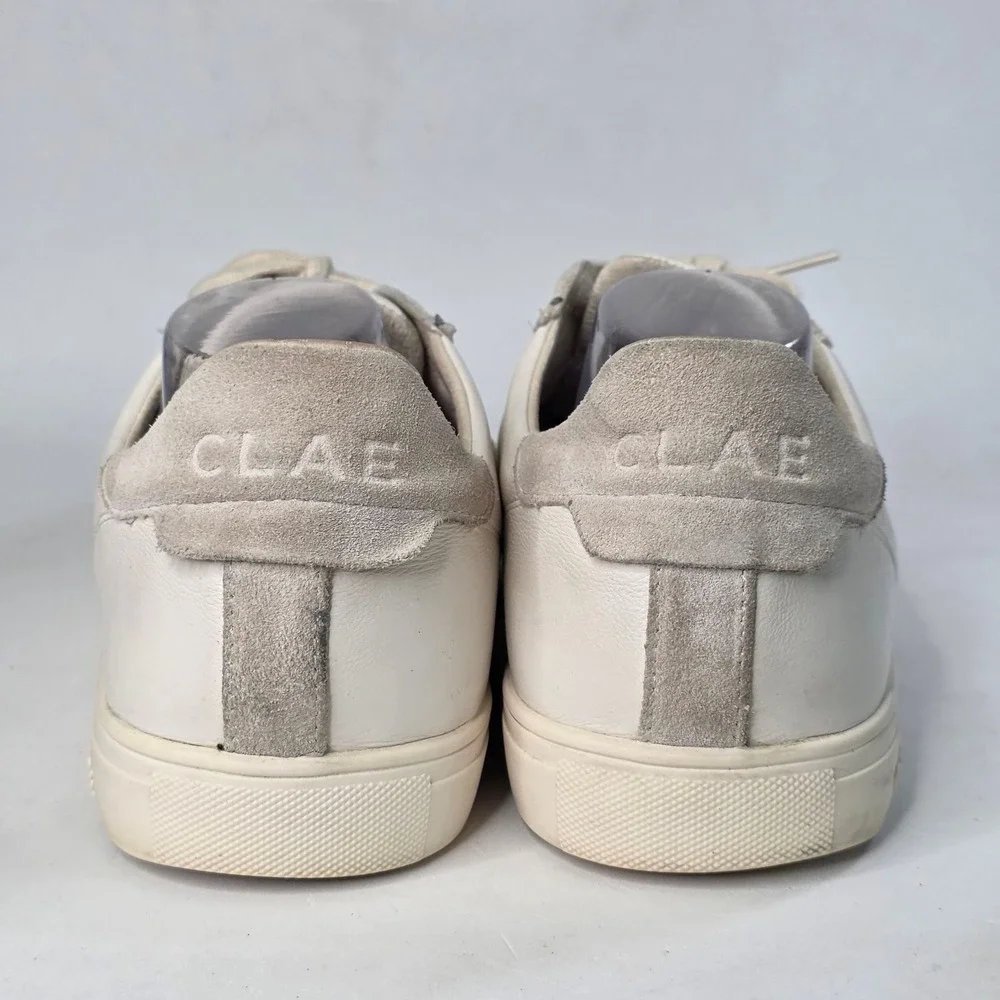 Clae Los Angeles Men's 14 Leather Suede Low Top Sneakers White Cream Shoes 48 EU